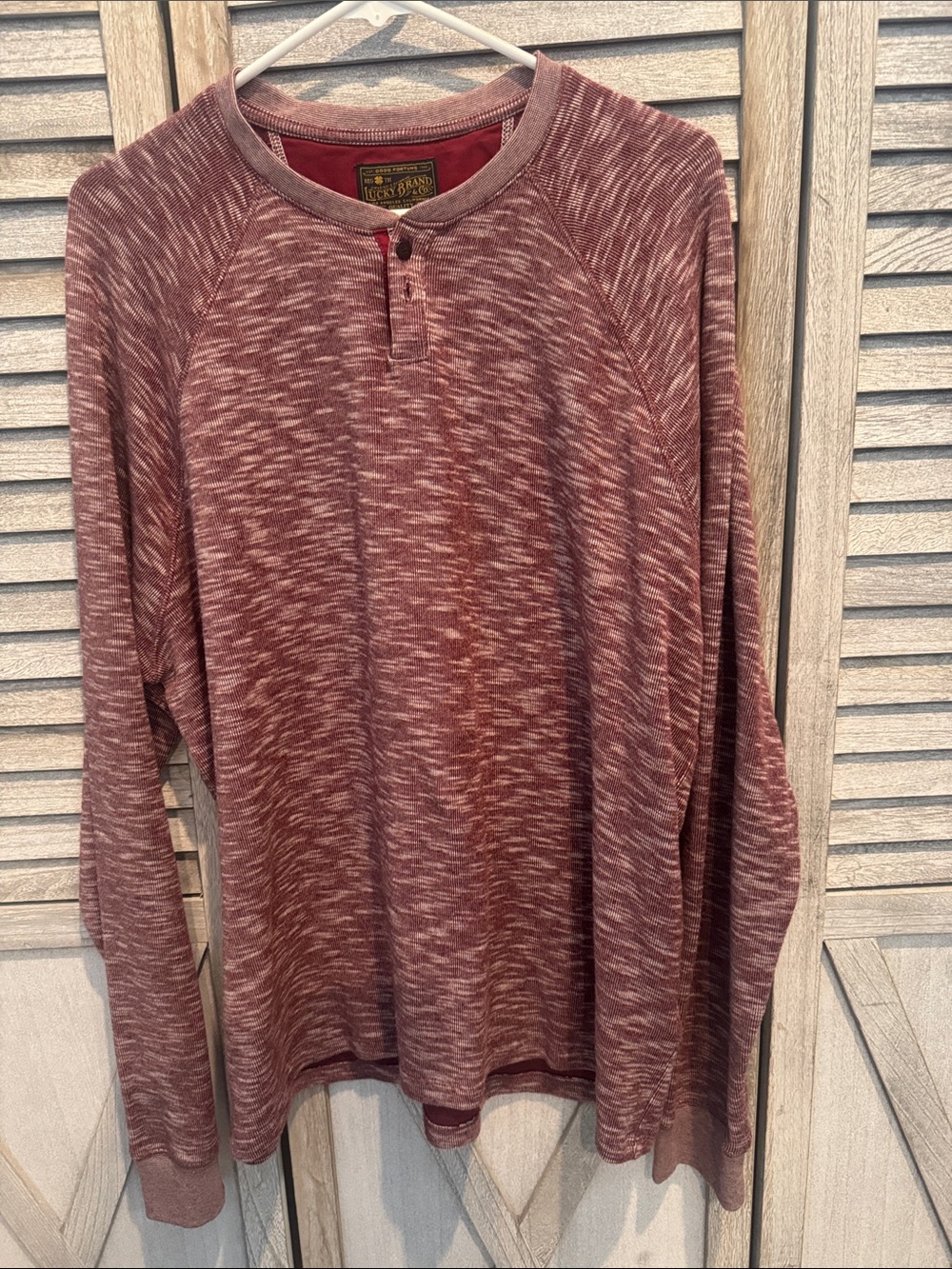 Lucky Brand Men’s Maroon Heather Gray Crewneck Henley Sweater Size XL